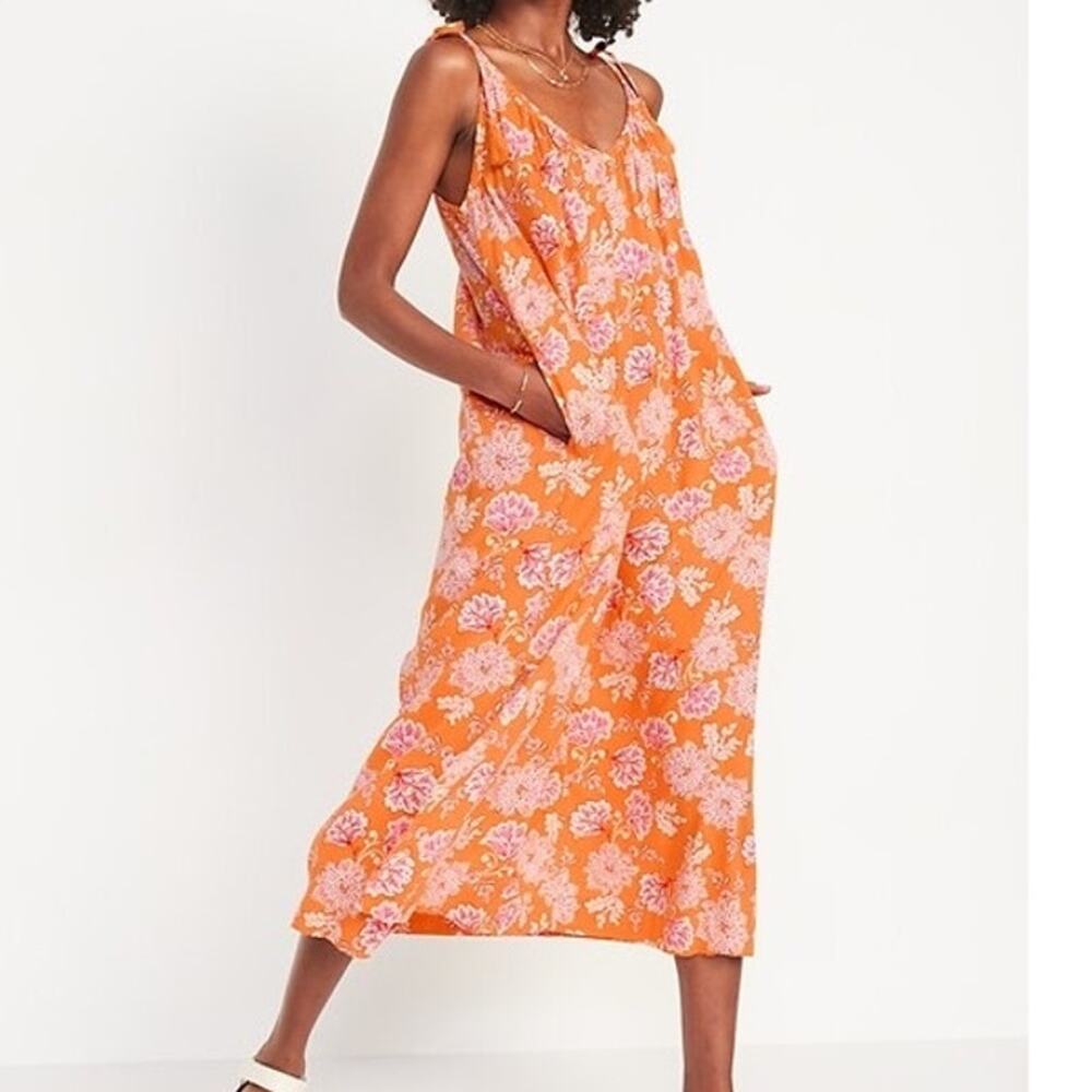 Old Navy Women’s Large Maxi Dress Sleeveless Sundress V Neck Pockets Floral